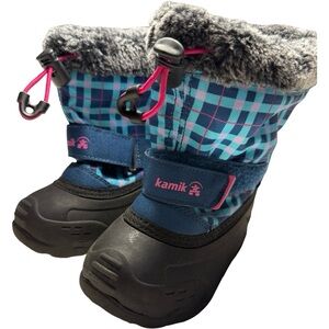 Kamik Toddler Sz 6 insulated Snow Boots Blue/Pink Waterproof Fur Top